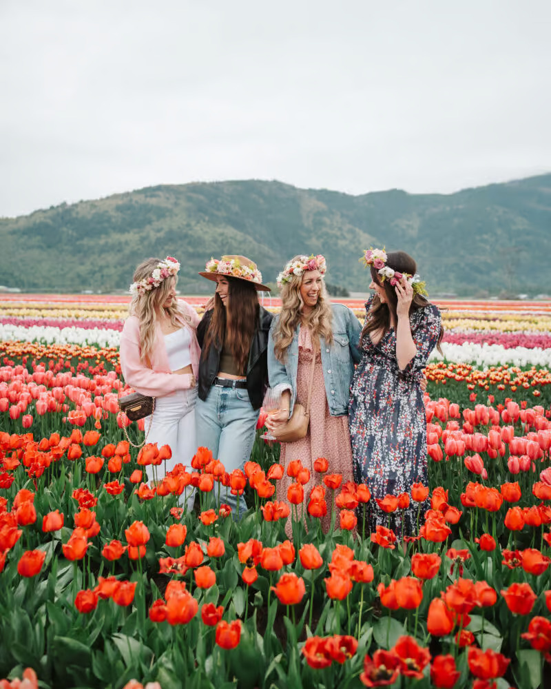 Lakeland Tulip Festival Friends gathered amongst the tulips at Lakeland Farm