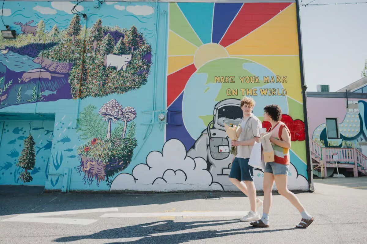 Downtown Abbotsford mural Two people walking past a mural in downtown Abbotsford
